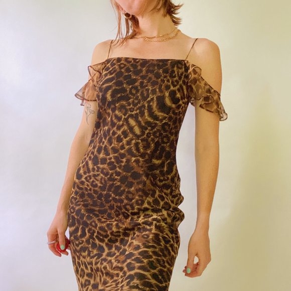 Vintage Trio New York Cheetah Slip Midi Dress - Picture 1 of 6